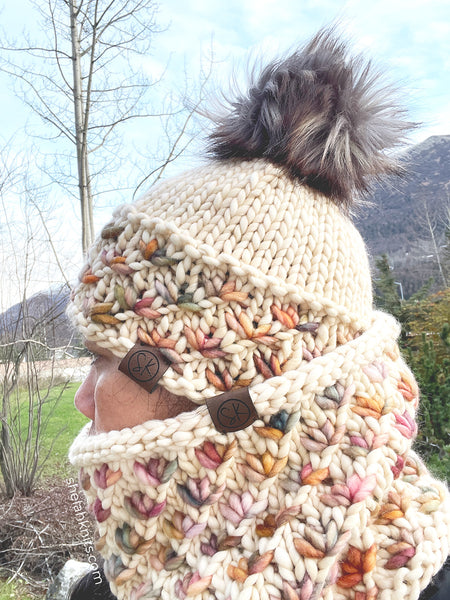 Lotus Flower Cowl and Beanie Set - Merino Wool - Limited Item
