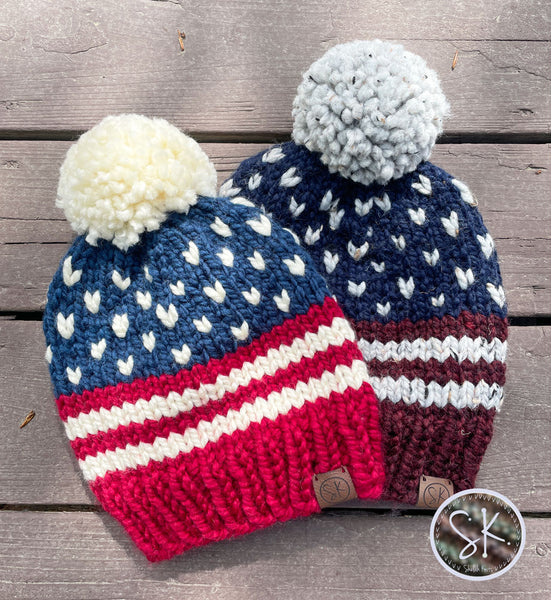 Americana Knit Beanies | Patriotic Hats | Multiple Sizes in Colors Classic and Subdued