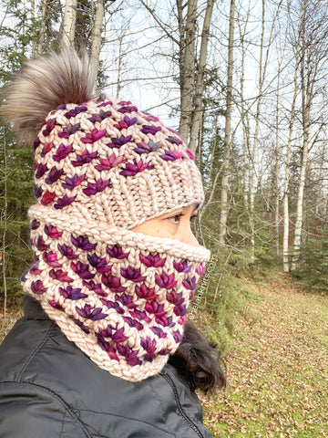 Lotus Flower Cowl and Beanie Set - Merino Wool - Limited Item
