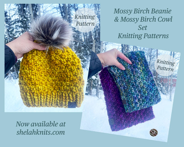 Mossy Birch Beanie and Cowl Set Knitting Patterns