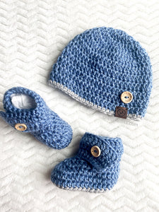 Born in 2024 Knit and Crochet Baby Sets - Matching Beanie and Booties/Mary Jane Shoes