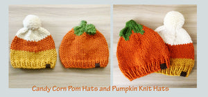 Candy Corn Pom Hats and Pumpkin Knit Hats