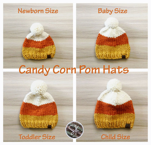 Candy Corn Knit Pom Hats