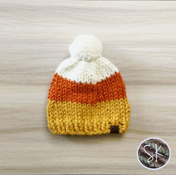 Candy Corn Knit Pom Hats