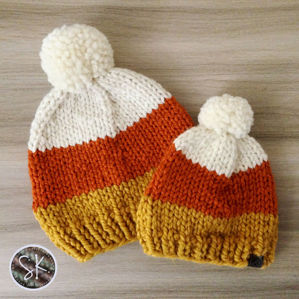 Candy Corn Knit Pom Hats