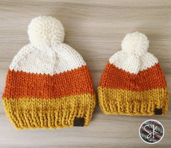 Candy Corn Knit Pom Hats