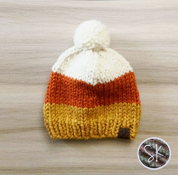 Candy Corn Knit Pom Hats