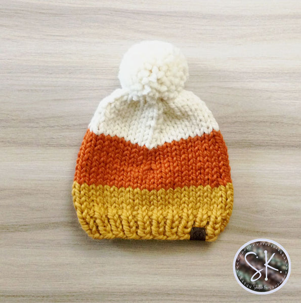 Candy Corn Knit Pom Hats